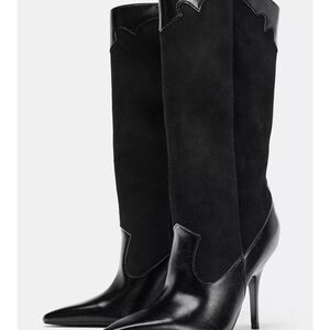 Zara Black Heeled Knee-High Boots